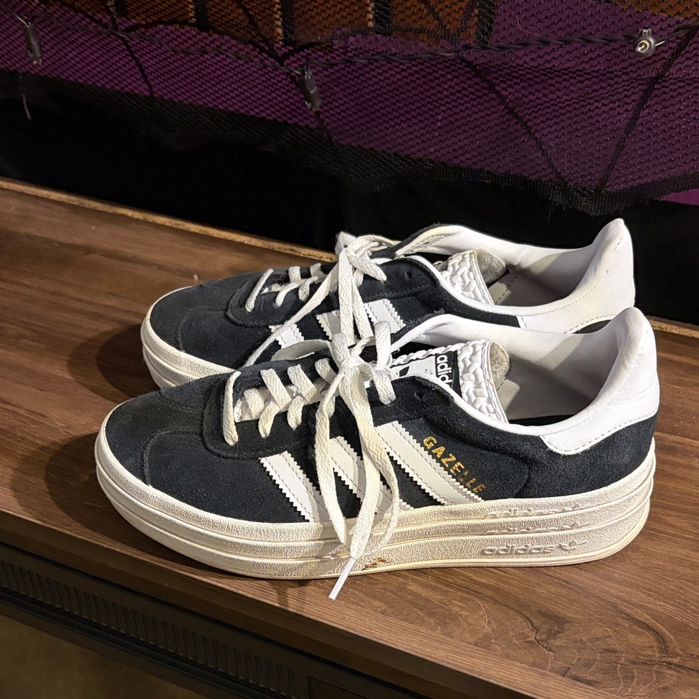 adidas Gazelle Platform Suede Sneakers - Black & White